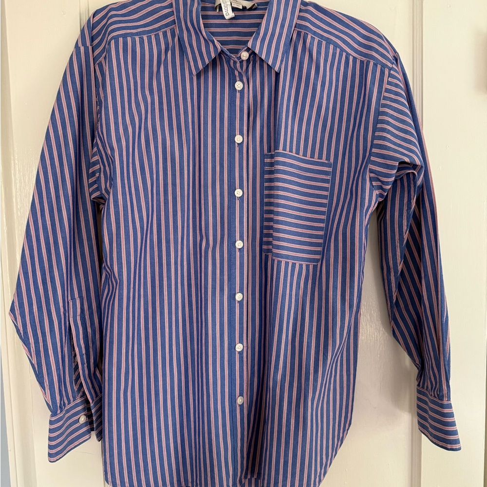 LOFT Blue and Pink Striped Women’s Button-Down Shirt